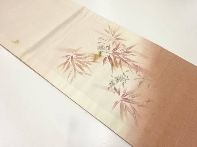 JAPANESE KIMONO / ANTIQUE FUKURO OBI / SILK / TSUMUGI / WOVEN FLOWER